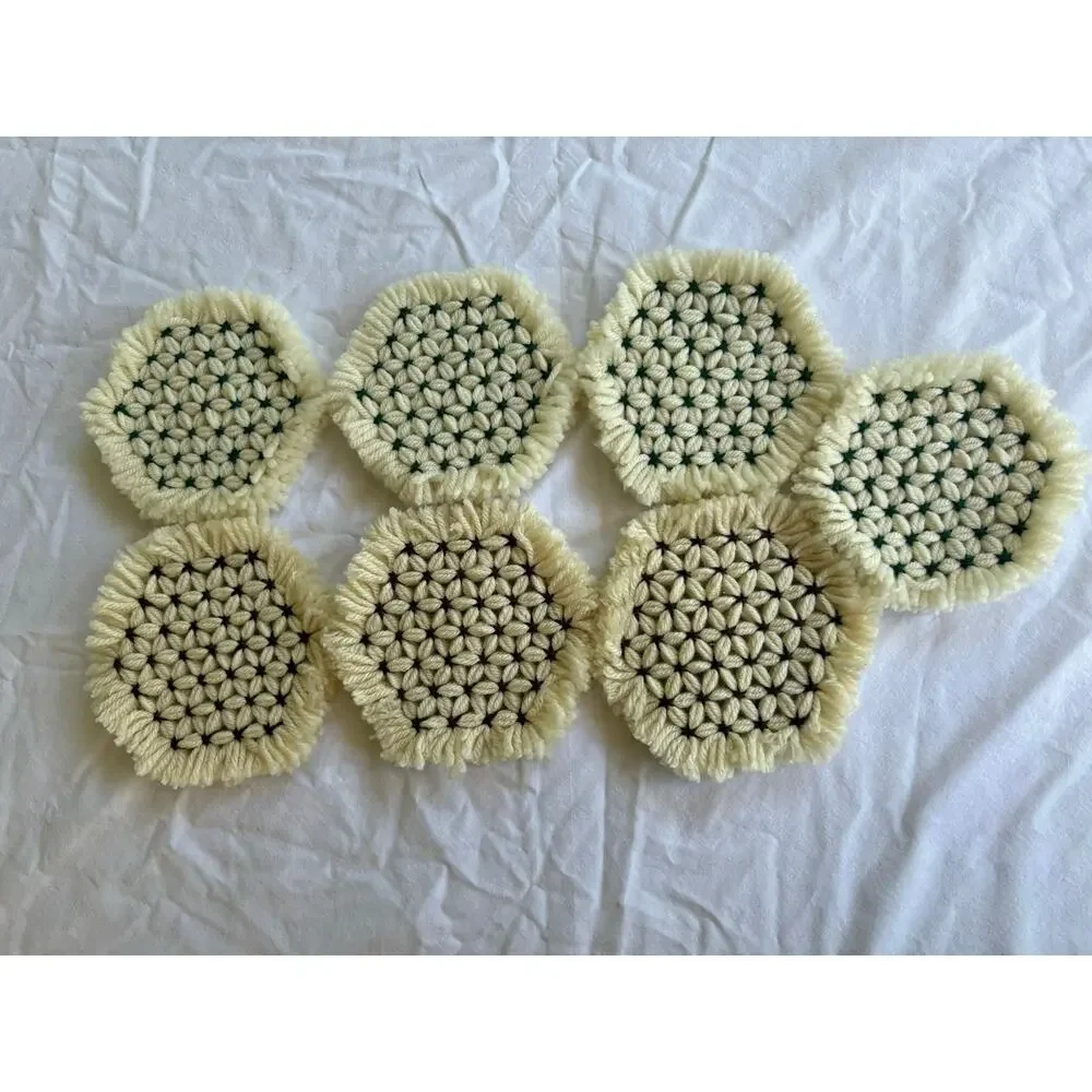 Vintage Handmade Crocheted Cottagecore Fringed Coasters Set of 7